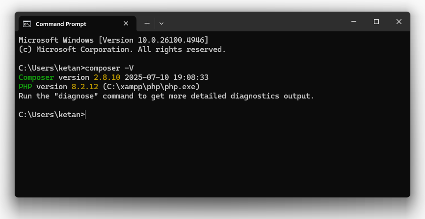 Composer installed and showing version